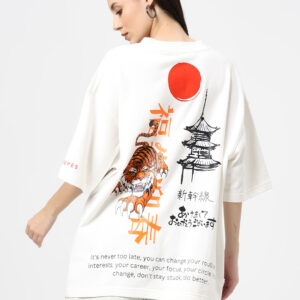 Japanese Tiger Beyond Your Limits Edition White Oversized Tshirt female Stylish And Comfortable